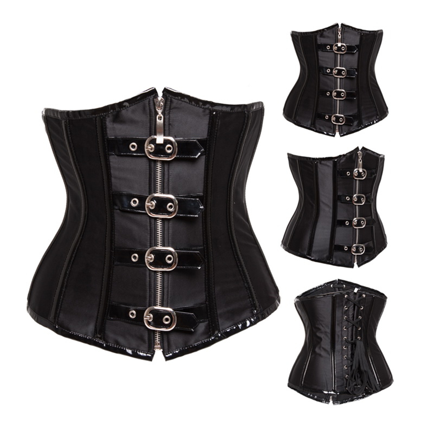 Women Corset Gothic Spiral Steel Boned Underbust Corset Zipper Corset